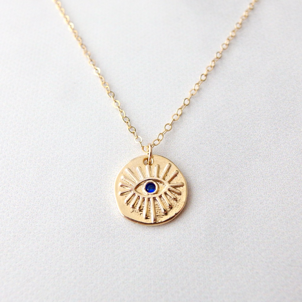 Blue Evil Eye Pendant Necklace 14k Gf